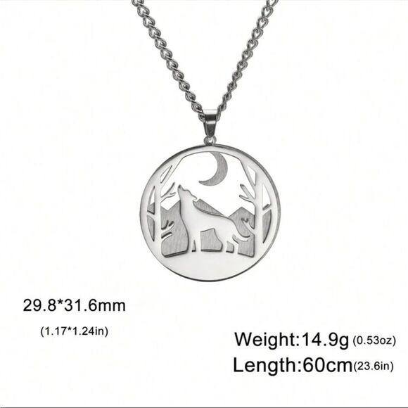 Stainless Steel Wolf Animal Pendant Necklace - Picture 4 of 13